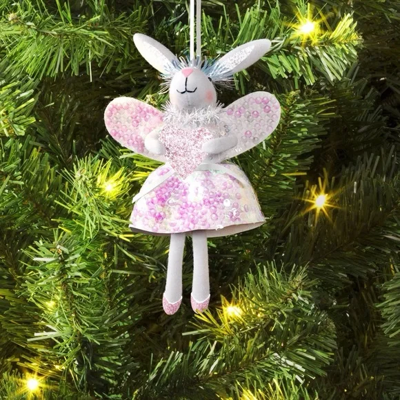 Christmas nwt Pink Bunny with Wings Ornament - Picture 2 of 3